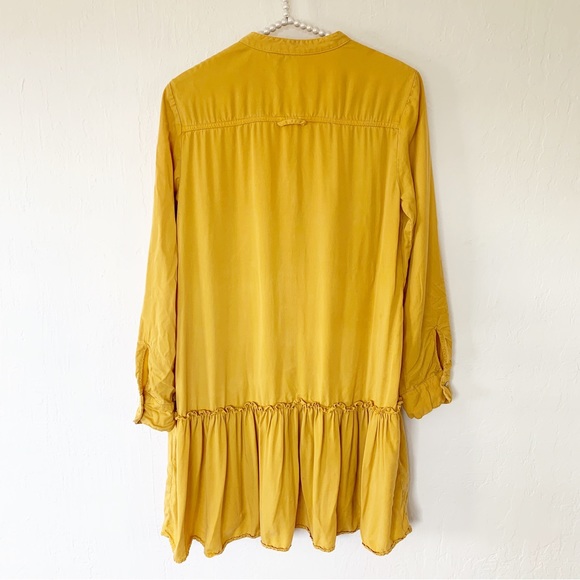 Zara Shirt Dress Mustard Yellow With Ruffled Hem - Picture 9 of 15